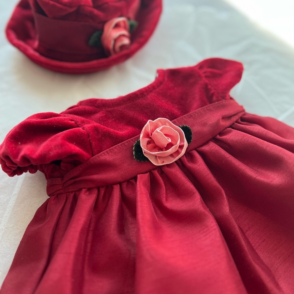 VTG Pleasant Company Bitty Baby Red Velvet Holiday Dress with Hat American Girl